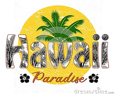 Trendy fashion T-shirt print for textile hawaii text design pattern Stock Photo
