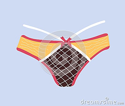 Trendy female panties. Cute colorful panty with bow and lace. Home nightclothes. Modern hand drawn undergarments Vector Illustration