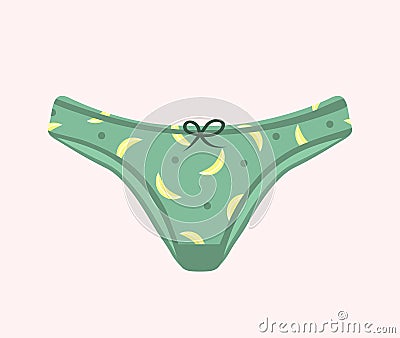 Trendy female panties. Cute green panty with bananas. Home nightclothes. Modern hand drawn undergarments. Vintage vector Vector Illustration