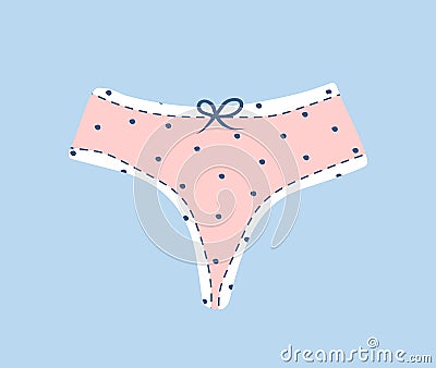 Trendy female panties. Cute pink underpants with bow. Home nightclothes. Modern hand drawn undergarments. Vintage vector Vector Illustration