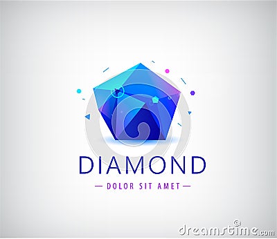 Trendy flat design facet crystal gem shape logo element. Vector Illustration