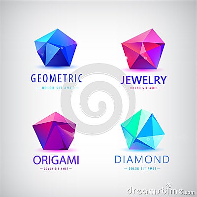 Trendy flat design facet crystal gem shape logo element. Vector Illustration