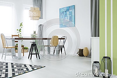 Trendy flat with dining room Stock Photo