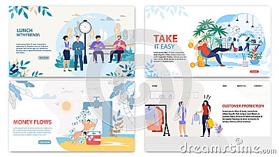 Trendy Flat Landing Pages Set for Business Revenue Vector Illustration