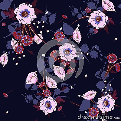 Trendy Floral pattern in the many kind of flowers. Stock Photo
