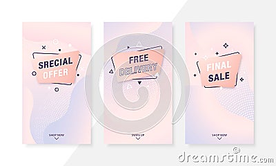 Trendy fluid mobile Sale banners. Special offer social media kit. Vector Illustration