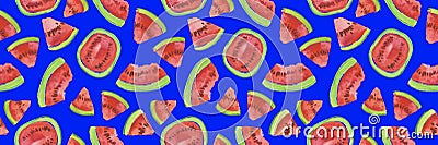 Trendy fruit pattern. Artistic Watermelon background. Watercolor watermelon seamless pattern. Stock Photo