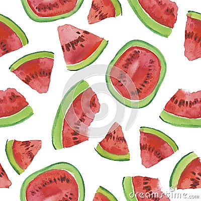 Trendy fruit pattern. Artistic Watermelon background. Watercolor watermelon seamless pattern. Stock Photo