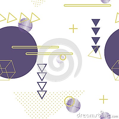 Trendy geometric elements memphis seamless background. Retro style texture, pattern and geometric elements. Modern abstract design Vector Illustration