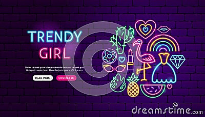 Trendy Girl Neon Banner Design Vector Illustration