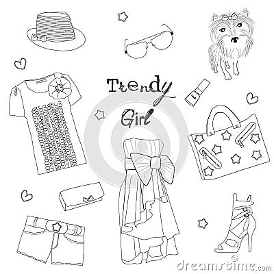 Trendy girl set Vector Illustration