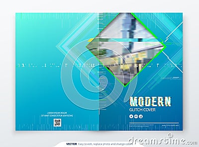 Trendy glitch covers design with geometric pattern. Modern vector illustration. Vector Illustration