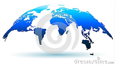 Trendy Globe Map in Bright Blue Color with Shadow. Vector Illustration Stock Photo