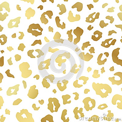 Trendy gold leopard skin abstract seamless pattern. Vector wild animal cheetah golden metallic yellow texture on white Vector Illustration