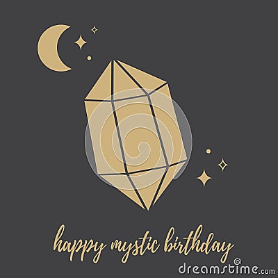 Trendy gold mystic esoteric gemstone card with moon and stars Vector Illustration