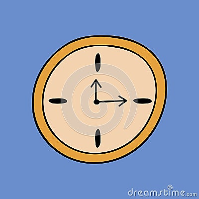Trendy hand drawn clock in cartoon style. Business icon about time on project, deadlines, dates, achievement tasks on right time. Vector Illustration