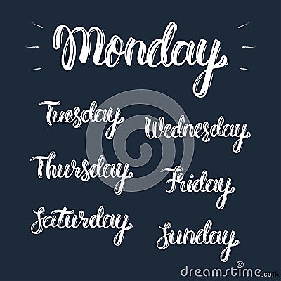 Trendy hand lettering set of days of the week, fashion graphics, art print. Vector Illustration