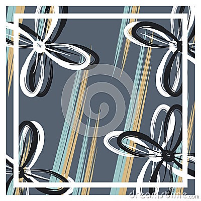 Trendy hijab pattern. Contemporary silk scarf design with abstract brush and flowers Vector Illustration
