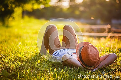 Trendy Hipster Girl Relaxing Stock Photo