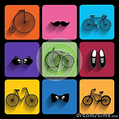 Trendy hipster Icons With Long Shadow Vector Illustration