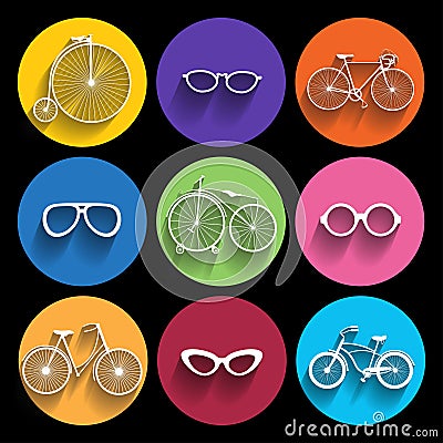 Trendy hipster Icons With Long Shadow Vector Illustration