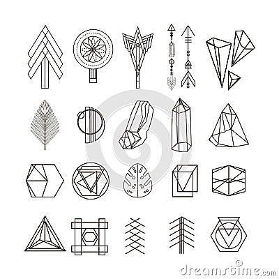 Trendy hipster linear symbols, icons and logotypes Vector Illustration