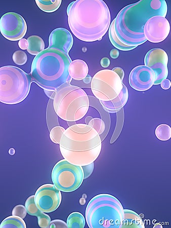 Trendy holographic floating liquid blobs. 3d rendering fluid creative composition. Depth of field. Digital illustration Cartoon Illustration