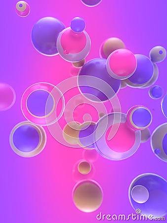 Trendy holographic floating liquid blobs. 3d rendering fluid creative composition. Depth of field. Digital illustration Cartoon Illustration
