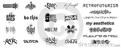 Trendy inscriptions, symbols and icons in different styles Vector Illustration