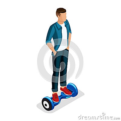 Isometric Boy, Young People Gadgets Vector Illustration