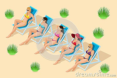 Isometric 3d Girl in a bright swimsuit in beach vector Vector Illustration