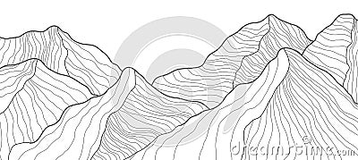 Trendy line mountains. Landscape wallpaper design with mountain. Vector relief illustration Cartoon Illustration