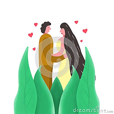 Trendy married couple white background, great design for any purposes. Creative illustration. Young lovers newlyweds, wedding Cartoon Illustration