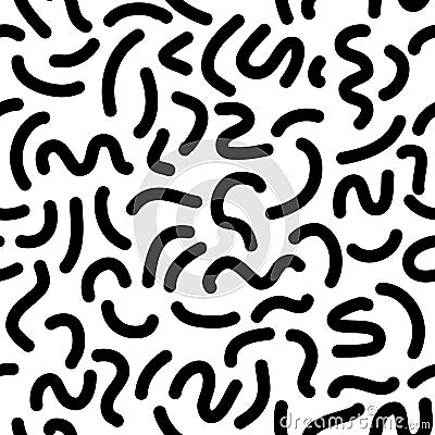 Trendy memphis style seamless pattern inspired by 80s, 90s retro fashion design. Black and white hipster backdrop Vector Illustration