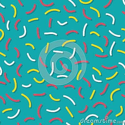 Trendy memphis style seamless pattern inspired by 80s, 90s retro fashion design. Colorful festive hipster background Vector Illustration