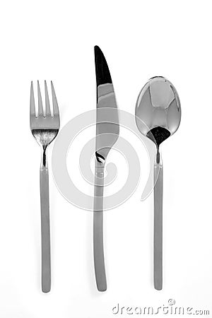 Trendy metal fork knife and spoon isolated Stock Photo