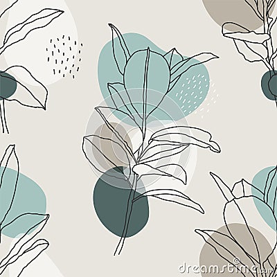 Trendy minimalist seamless botanical pattern with line art composition Vector Illustration