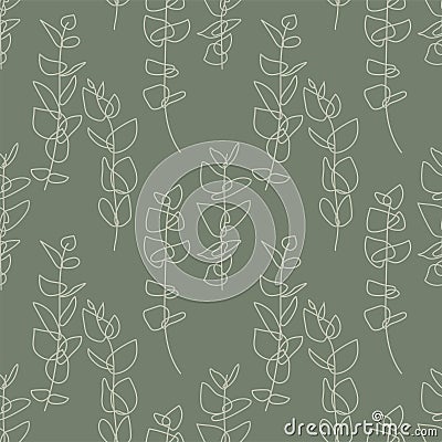 Trendy minimalist seamless botanical pattern with line art composition Vector Illustration
