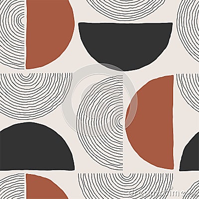 Trendy minimalist seamless pattern with abstract creative hand drawn composition Vector Illustration