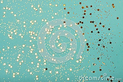 Trendy mint background with golden stars Stock Photo