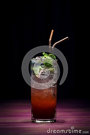 Trendy modern strawberry mojito fusion cocktail in lounge Stock Photo