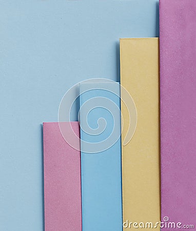 Trendy pastel colors in geometry shape flat lay. Colorful rainbow paper creative linear background Stock Photo