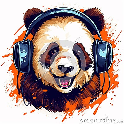 Panda with headphones music Cartoon Illustration