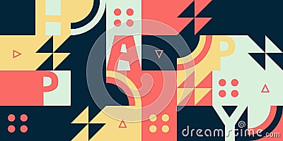 Trendy and retro colorful geometric shapes. Abstract pattern, rounded shapes, sharp angles, contrasting colors. Hidden Vector Illustration
