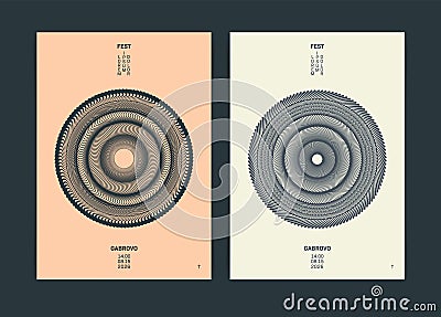 Trendy Retro Flyer Template with Grid Circle Pattern Form Backdrop. Vector illustration Vector Illustration