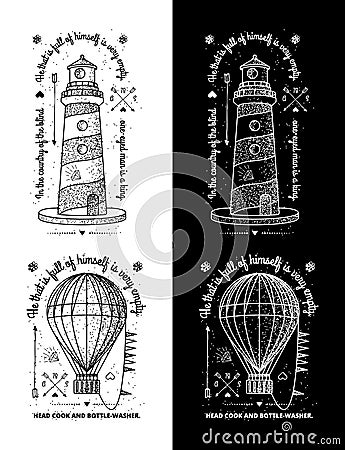 Trendy Retro Vintage Insignias - Badges vector set with the lighthouse. Vector Illustration