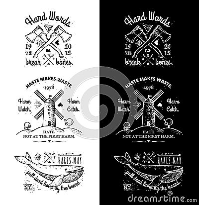 Trendy Retro Vintage Insignias - Badges vector set with the mill. Vector Illustration