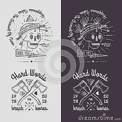 Trendy Retro Vintage Insignias - Badges vector set with the skull. Vector Illustration