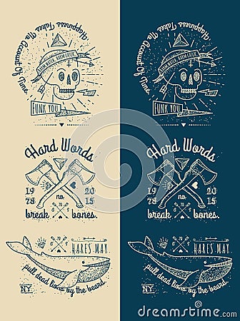 Trendy Retro Vintage Insignias - Badges vector set with the skull. Vector Illustration