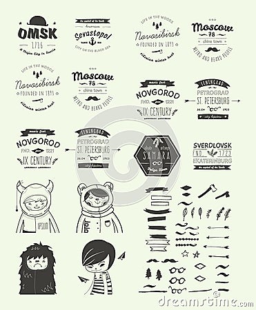 Trendy Retro Vintage Insignias Bundle Vector Illustration